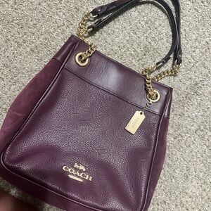 Coach Purple and Gold Shoulder Bag with Pebbled Leather
